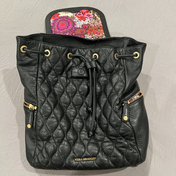 Vera Bradley Amy Quilted Leather Backpack- Black Quilted Leather Backpack main image 10